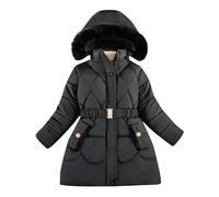 Girls' Winter Jackets Padded Parka Belted Faux Fur Collar Hooded Pockets Soild Color Princess Children's Puffer Jackets Casual Winter Warm School Travel Essentials Coats for 9-10 11-12 Kids UK