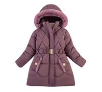 Girls' Winter Jackets Padded Parka Belted Faux Fur Collar Hooded Pockets Soild Color Princess Children's Puffer Jackets Casual Winter Warm School Travel Essentials Coats for 9-10 11-12 Kids UK