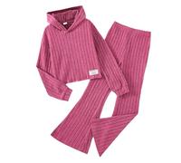 Girls Winter Outfits Sets Long Sleeve Hooded Sweatshirt Flare Pants Casual School Clothes Kids 8-12 Years Two Piece Comfy (Red, 10-11 Years)