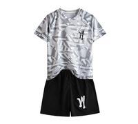 Girls Winter Outfits Size 5t Boy's Short Sleeved Running Suit Casual Quick Drying Clothes for Boys and Girls Summer T Shirt Shorts Two Piece Set Boy Dress Outfit (Grey, 3-4 Years)