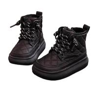 Girls Winter Snow Boots With Faux Fur Trim, Kids Fuzzy Fleece Lined Walking Shoes Round Toe Lightweight Winter School Boots Indoor Outdoor Footwear