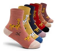 Girls Winter Socks Thick Warm Kids Socks Squirrel Pattern Thermal Socks for Kids 6 Pairs, Mix Giraffe / Girl, 5-7 Years
