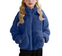 Girls Winter Warm Coats Cute Faux Fur Plush Coat Soft Sherpa Zip Up Solid Multi Color Stand Up Collar With Pockets Fleece Jacket for Toddler Girls Winter Warm Travel Fuzzy (Dark Blue, 5-6 Years)