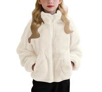 Girls Winter Warm Coats Cute Faux Fur Plush Coat Soft Sherpa Zip Up Solid Multi Color Stand Up Collar With Pockets Fleece Jacket for Toddler Girls Winter Warm Travel Fuzzy (Beige, 11-12 Years)