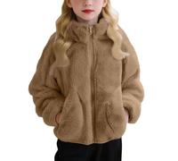 Girls Winter Warm Coats Cute Faux Fur Plush Coat Soft Sherpa Zip Up Solid Multi Color Stand Up Collar With Pockets Fleece Jacket for Toddler Girls Winter Warm Travel Fuzzy Jacket (Coffee, 7-8 Years)