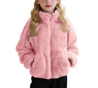 Girls Winter Warm Coats Cute Faux Fur Plush Coat Soft Sherpa Zip Up Solid Multi Color Stand Up Collar With Pockets Fleece Jacket for Toddler Girls Winter Warm Travel Fuzzy (A-Light Pink, 7-8 Years)