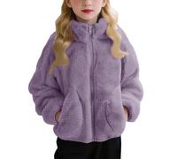 Girls Winter Warm Coats Cute Faux Fur Plush Coat Soft Sherpa Zip Up Solid Multi Color Stand Up Collar With Pockets Fleece Jacket for Toddler Girls Winter Warm Travel Fuzzy (Dark Purple, 3-4 Years)