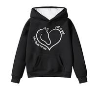 Girls Winter Warm Fleece Pullover Hooded Sweatshirt With Cute Horse Print And Pocket Casual Long Sleeve Top Holiday Clothes Girl Dress Up Black Kids