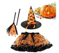 Girls Witch Costume Dress with Hat & Broom Tutu Skirt Role Props for Events Carnival Wide Range of Uses Great for Various Occasions