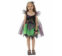 Girls Witch Costume Halloween Costume Elegant Gothic Tiered Tutus Dress With Headband Bat Print Witch Fancy Dress Up For Teen Carnival Theme Party Performance Cosplay Outfit Age 3-15 Years (Green, XL)