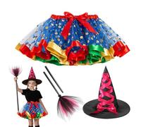 Girls Witch Costume Hat Broom Skirt Cosplay Set
