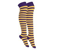 Girls Women Striped Cotton Rich Over The Knee High Socks Stripe - Perfect for Daily Wear UK Size 4-6.5 (Purple Yellow)