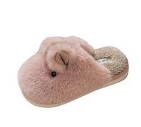 Girls Womens Cute Rabbit Slippers, Novelty Animal Slippers, Ladies Fuzzy Curly Fur Memory Foam Loafer Slippers, Anti-Slip Barefoot Home Slipper For Indoor Outdoor, Christmas Gifts For Kids