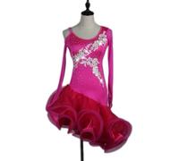 Girls Women's Latin Ballroom Dance Dress Floral Applique Ruffle Petal Skirt for Salsa Cha Cha Performance