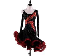 Girls Women's Latin Ballroom Dance Dress Floral Applique Ruffle Petal Skirt for Salsa Cha Cha Performance