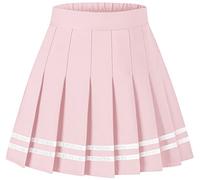 Girl's Women's Plaid Skater Pleated Cheer Skirts, High Waist Short Mini Egirl Y2K Style Tennis Skirt Skort for School Teen Girl Women, Pink with White Stripe, US 2XL, Pink,white