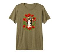 Girls Womens Red Poppy Flower Black Tricolor Corgi Lover Premium T-Shirt