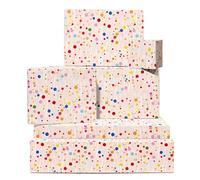 Girls Wrapping Paper Birthday - 6 Sheets Of Gift Wrap - Rainbow Spots - Pink Wrapping Paper For Women - All Occasion - Comes With Stickers - Recyclable - By Central 23