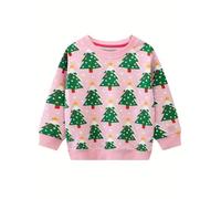 Girls Xmas Party | Festive Magic: Christmas Tree Pattern Candy-Pink Girls Sweatshirt | Perfect for Sibling Co-ordination | (Kids Ages 7-8 Years, Pink Green)