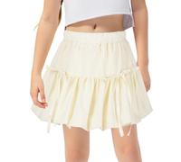 Girls Y2k Bubble Skirt Elastic Waist A Line Short Skirts Ruffled Mini Skirts Cute Clothes Apricot 12-13 Years