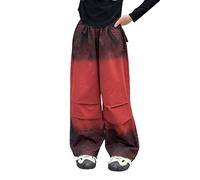 Girls Y2K Cargo Pants High Waist Gradient Color Baggy Pants Teen Girls Hip Pop Denim Trousers with Pockets (Red, 10-11 Years)