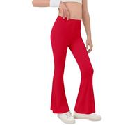 Girls Yoga Legging Flare Pants Elasticity High Waisted Bootcut Wide Leg Workout Bell Bottoms Dance Athletic Leggings Plain School Trousers (Red, 6-7 Years)