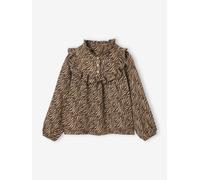 Girls' zebra print cotton gauze blouse chocolate
