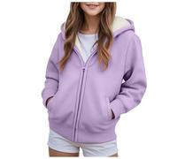 Girls Zip Up Hoodie Comfortable Soft and Fashionable Plush Zipper Hooded Sweatshirt Little Girl Fall Outfits Winter Jackets (Purple, 11-12 Years)