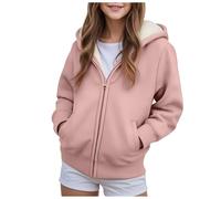 Girls Zip Up Hoodie Comfortable Soft and Fashionable Plush Zipper Hooded Sweatshirt Little Girl Fall Outfits Winter Jackets (9-10 Years) Pink