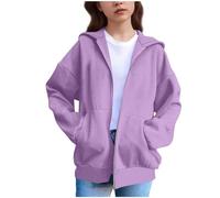 Girls Zip Up Hoodie Kids Cute Full Zipper Cat Ear Hooded Sweatshirt Toddler Long Sleeve Oversized Pullover Hoody with Pockets Y2K Casual Autumn Outfits Fashion Clothes (Purple, 7-8 Years)