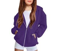 Girls Zip Up Hoodies Long Sleeve Oversized Sweatshirts Toddler Fleece Hooded Y2K Jacket with Pockets Casual 2025 Autumn Winter Outfits Fashion Clothes (Dark Purple, 5-6 Years)