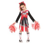 Girls Zombie Cheerleader Costume Dress Halloween Spooky Kids Fancy Dress outfit