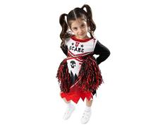 Girls Zombie Cheerleader Halloween Costume - Scary Cheer Outfit with Pom Poms - 6-8 Years