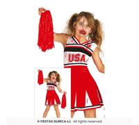 Girls Zombie Cheerleader High School Sports American Fancy Dress Kids Age 3-12