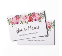 GIRLSIGHT Custom Business Cards - Makeup & Hair Stylist | Elegant & Refined Floral Design | Ideal for Hairdressers & Makeup Artists, White with Pink and Purple Floral Patterns, Standard, Floral