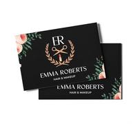 GIRLSIGHT Hair & Makeup Business Card - Elegant Design with Flowers, Scissors and Lipstick, Ideal for Professional Stylists, Hairdressers and Makeup Artists, White with Pink and Purple Floral
