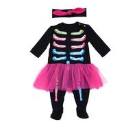 Girls's Rainbow Skeleton Costume,Glow In The Dark Tutu Dress Set with Hair Extensions Halloween