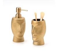 GIRLUFO Gold Bathroom Accessory Set of 2,Ceramic Soap Dispenser Bathroom Set and Toothbrush Holder-Liquid Soap Dispenser with Makeup Brush Holder,Luxury Bathroom Soap Dispenser Set