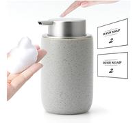 GIRLUFO Gray Foaming Soap Dispenser,Kitchen Soap Dispenser with Plastic Silver Soap Pump,Ceramic Foam Soap Dispenser for Bathroom,12OZ Refillable Soap Dispenser for Sanitizer,Hand Wash