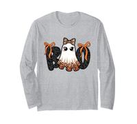 Girly Boo Ghost Halloween Coquette Bow Black Lace Leopard Long Sleeve T-Shirt