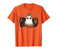 Girly Boo Ghost Halloween Coquette Bow Black Lace Leopard T-Shirt