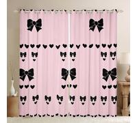 Girly Bowknot Window Drapes,Black Bow Tie Heart Print Home Decor Curtains,Pink Lovely Princess Style Durable Window Drapes for Kids Gifts,2 Panels, 38Wx54L inch