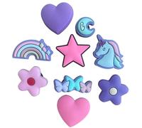 Girly Clog Charms Pack - Cute Pink, Princess, Heart, Rainbow, Unicorn & Summer Designs for Women & Girls - Shoe Charms Set for Clogs 8, 9pcs (Unicorn 9 Pack)
