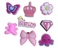 Girly Clog Charms Pack - Cute Pink, Princess, Heart, Rainbow, Unicorn & Summer Designs for Women & Girls - Shoe Charms Set for Clogs 8, 9pcs (Princess 8PCS)