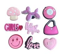 Girly Clog Charms Pack - Cute Pink, Princess, Heart, Rainbow, Unicorn & Summer Designs for Women & Girls - Shoe Charms Set for Clogs 8, 9pcs (Girly 9 Pack)