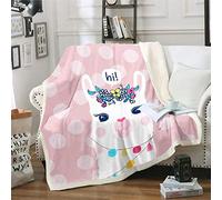 Girly Cute Llama Fleece Throw Blanket for Kids Girls Polka Dots Sherpa Blanket Decorative Cartoon Llama Alpaca Plush Blanket 3D Animal Theme Fuzzy Blanket for Sofa Bed Single 50x60 Inch