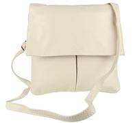Girly HandBags Double Pocket Italian Leather Messenger Bag -- Beige(Size: W 25, H 25, D 2 cm (W10, H 10, D 1 inches))