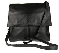 Girly HandBags Double Pocket Italian Leather Messenger Bag -- Black(Size: W 25, H 25, D 2 cm (W10, H 10, D 1 inches))