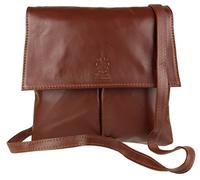 Girly HandBags Double Pocket Italian Leather Messenger Bag - Dark Brown(Size: W 25, H 25, D 2 cm (W10, H 10, D 1 inches))