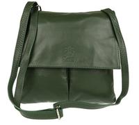 Girly HandBags Double Pocket Italian Leather Messenger Bag - Dark Green(Size: W 25, H 25, D 2 cm (W10, H 10, D 1 inches))